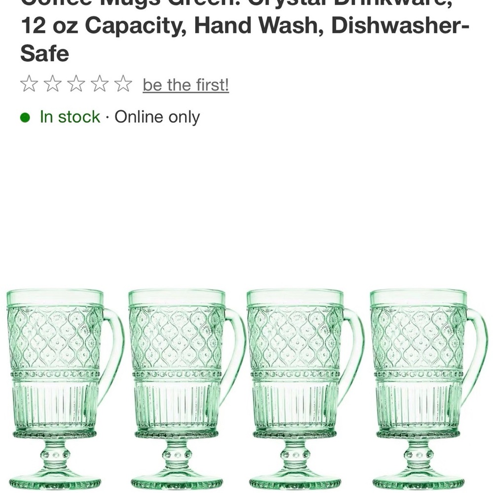 Green Crystal Coffee Mugs Set